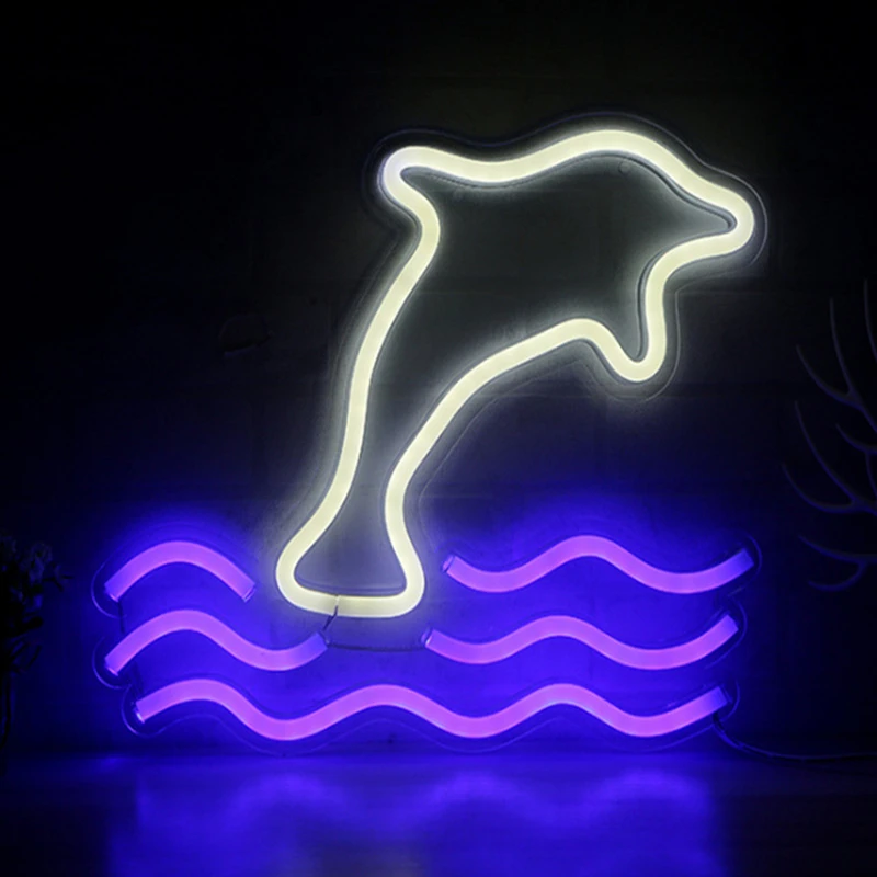 Delfinų Neoninės Šviesos diodų (LED Neonas Pasirašyti Sienos Žibintai, Miegamojo Dekoro Poilsio Vestuvių Juostoje Šalies Kalėdų Dekoro USB Naktį Žibintai