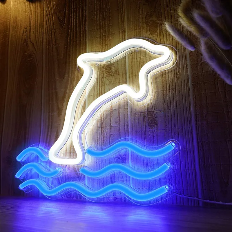 Delfinų Neoninės Šviesos diodų (LED Neonas Pasirašyti Sienos Žibintai, Miegamojo Dekoro Poilsio Vestuvių Juostoje Šalies Kalėdų Dekoro USB Naktį Žibintai