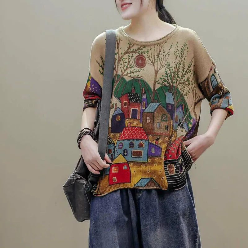Max LuLu 2020 Korėjos Naujas Mados Laies Derliaus Spausdinti Megztiniai Moterų Atsitiktinis Palaidų Megztų Megztinių Moterų Streetwear Džemperiai