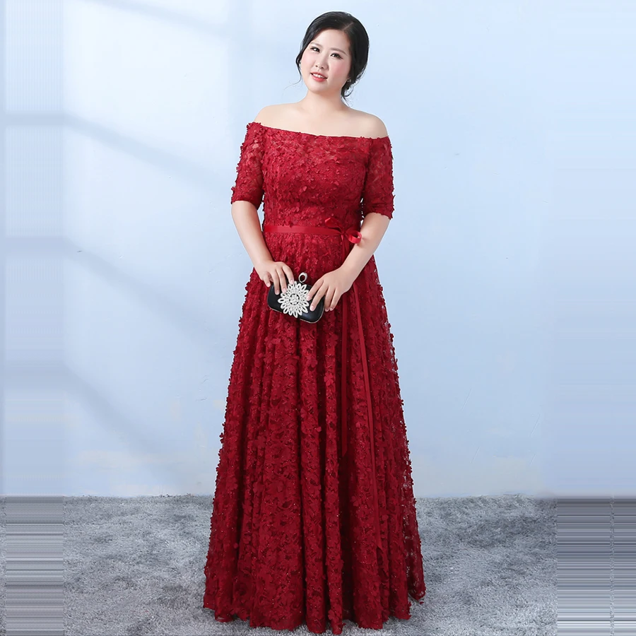 Elegantiškas Nėriniai Gėlės vakarinę Suknelę Valtis Kaklo Moterys Šalis Suknelės 2019 Plius Dydžio Drabužius De Soiree pusė Rankovės Oficialią Chalatai T128