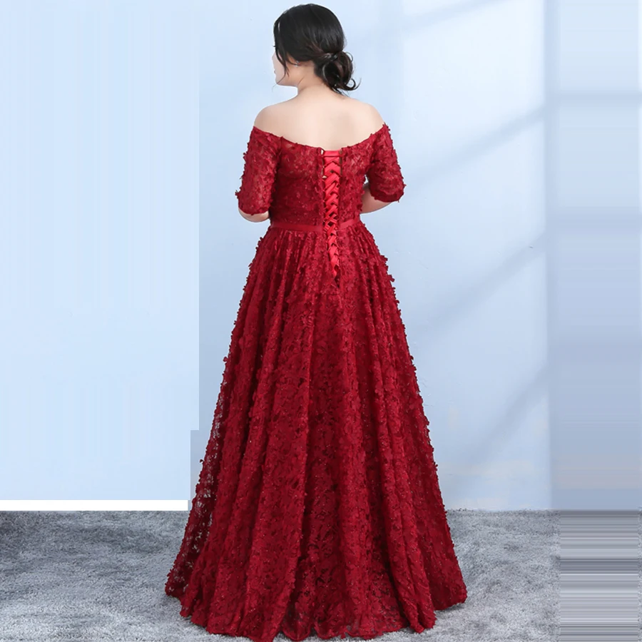 Elegantiškas Nėriniai Gėlės vakarinę Suknelę Valtis Kaklo Moterys Šalis Suknelės 2019 Plius Dydžio Drabužius De Soiree pusė Rankovės Oficialią Chalatai T128
