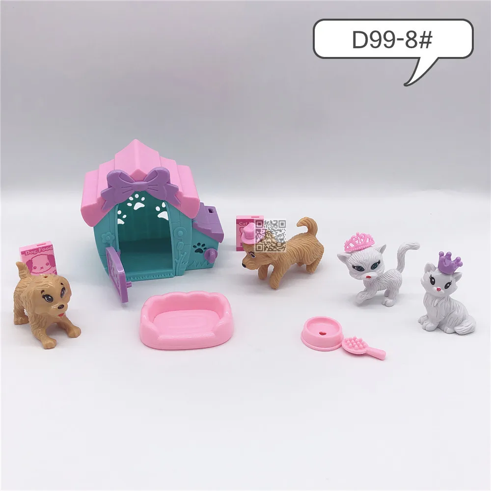 Barbies princesė lėlės priedai cute kačių ir šunų-kačių narvas + šunį narve, gyvūnų imitavimo modelį interaktyvus plastikiniai žaislai