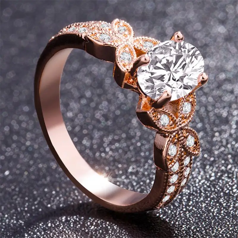 14k Rose Gold Diamond Ring Moterų Bague Dovana Mamai Vestuvių Brangakmenio 14 K Aukso ir Deimantų Sužadėtuvių Žiedas Papuošalai Bizuteria