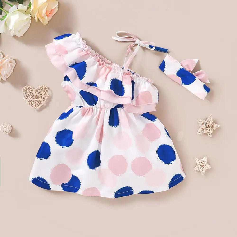 2020 metų Vasaros New Baby Girl Dress Mielas Dot Rankovių Naujagimių Bowknot Suknelė su Lankelis Nustatyti Princesė Baby Girl Šalies Drabužių