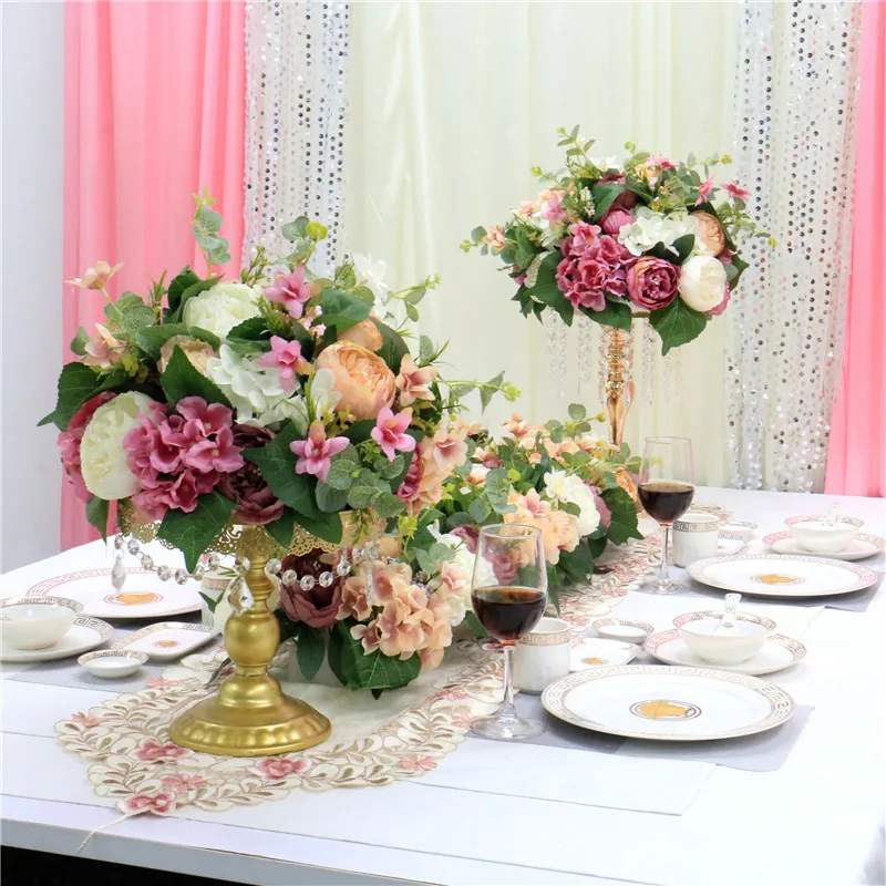 Naujas stalo gėlių kamuolys vestuvių stalo puošmena gėlių vestuvių fonas dekoro partyroad švino sienos viešbutis šilko gėlių susitarimą