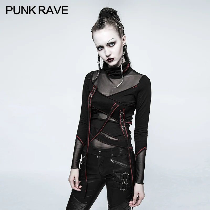 PUNK Rave Sexy black Rock Visual kei Mergina mados atsitiktinis marškinėliai top ilgomis rankovėmis T480