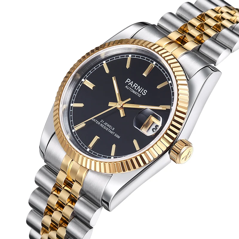 Parnis Automatinis Mechaninis laikrodis 2019 Prabangos Prekės Aukso Vyrams, Moterims, Elegantiškas Diamond Nerūdijančio Apyrankės, Laikrodžiai Žmogus Laikrodis PA2112