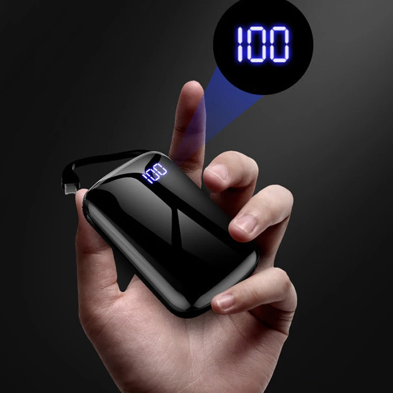 Mini Galios Banko 10000mAh Nešiojamas Įkroviklis, skirtas Samsung S10 S20 Xiaomi mi 8 Redmi Powerbank su Laidu LED Maitinimo Ekranas Poverbank