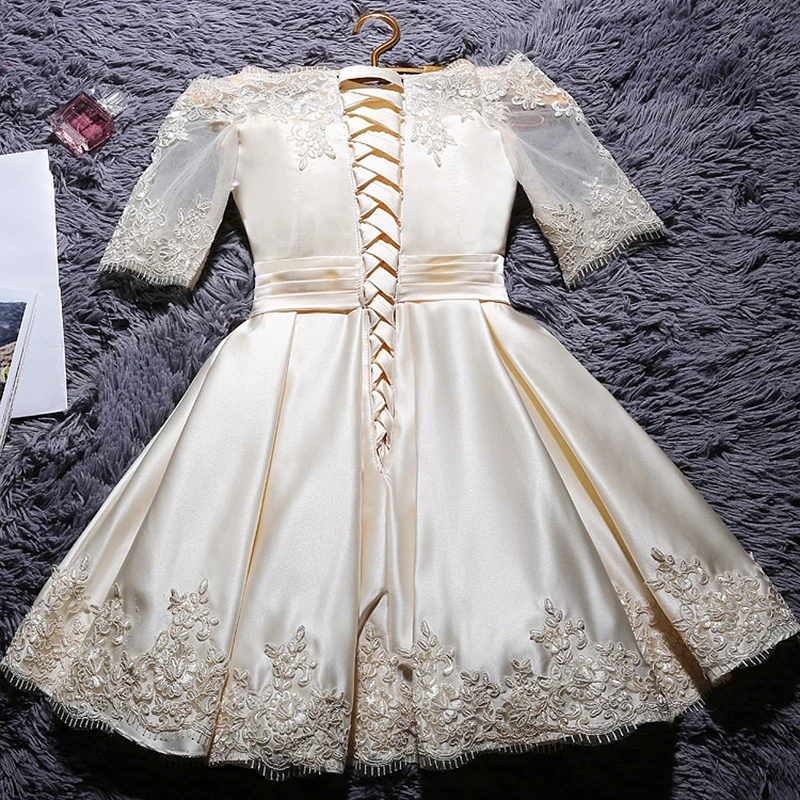 DongCMY Trumpas 2020 Champange Spalva Prom Dresses Elegantiškas Vestidos Šalies Satino Pusė rankovių Suknelė