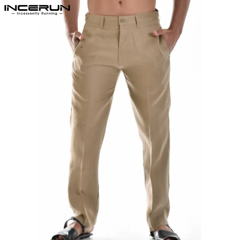 INCERUN vientisa Spalva Vyrų Kelnės Mygtuką Streetwear Derliaus 2021 Poilsiu Atsitiktinis Kelnės Kišenės Medvilnės Prabangus Laisvalaikio Pantalon S-5XL