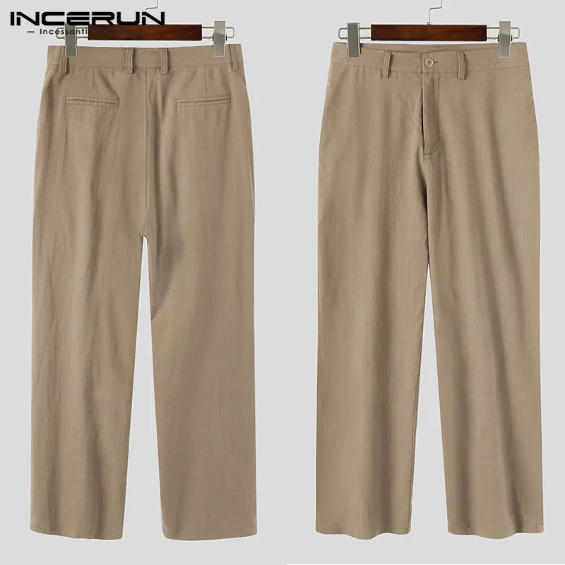 INCERUN vientisa Spalva Vyrų Kelnės Mygtuką Streetwear Derliaus 2021 Poilsiu Atsitiktinis Kelnės Kišenės Medvilnės Prabangus Laisvalaikio Pantalon S-5XL