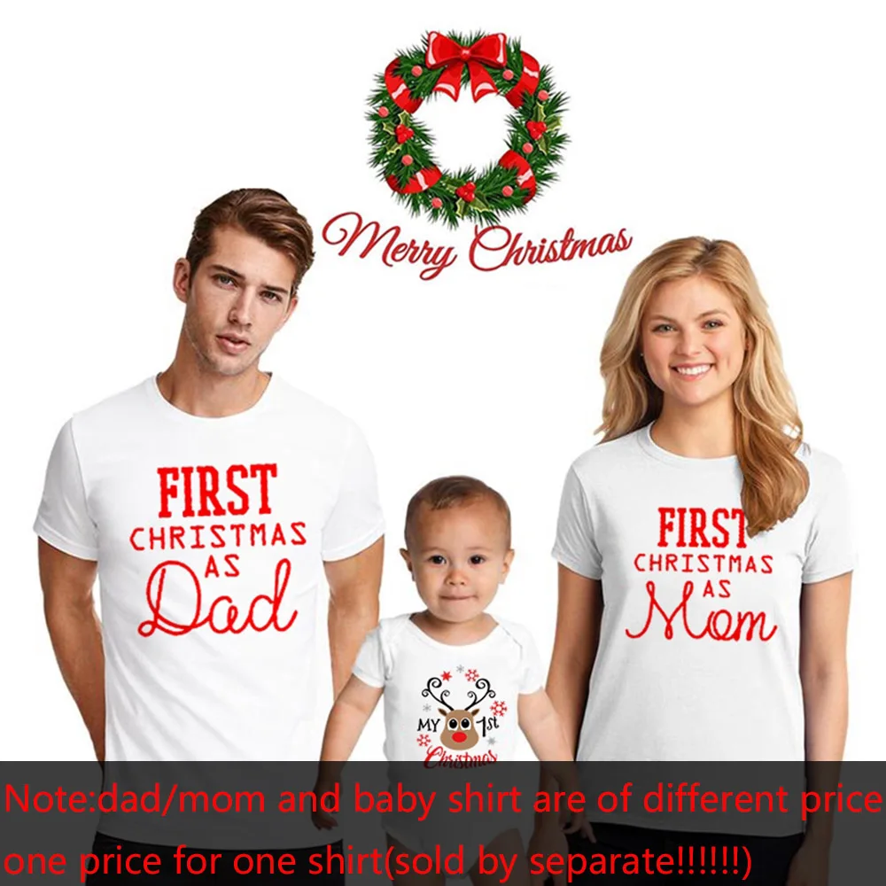 1pc Pirmą Kalėdų Tėtis&mama Marškinėlius Baby Mielas Romper Mama Tėtis ir Kūdikis 1-asis Šeimos Kalėdų Išvaizdą, Drabužius, Dėvėti Atostogų