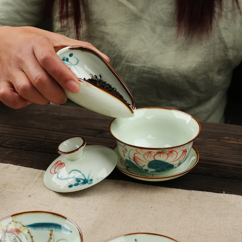 ARBATA CHA JIS Handpainted Keramikos Arbatos Turėtojas Kinų Porceliano Kung Fu Arbatos Rinkiniai Jingdezhen spalvos jūros vandens Kung Fu Arbatos Šaukštas