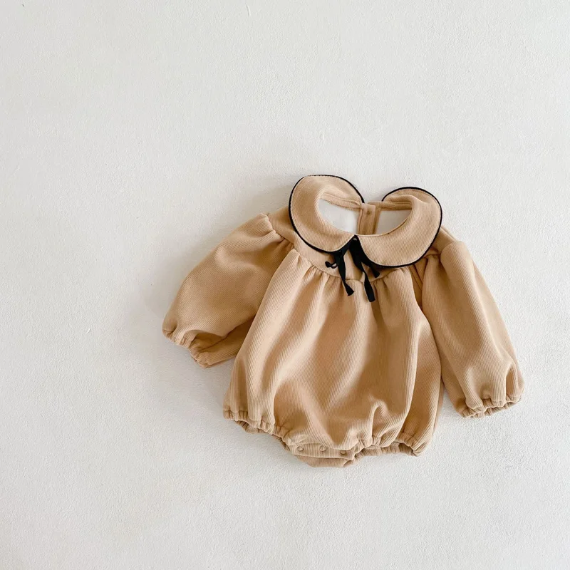 MILANCEL 2020 m. Žiemos Kūdikių Drabužiai Peter Pan Apykaklės Kūdikių Mergaičių Bodysuit Kailio Pamušalas Baby Kombinezonas Bamblys Merginos viršutinių drabužių siuvimas