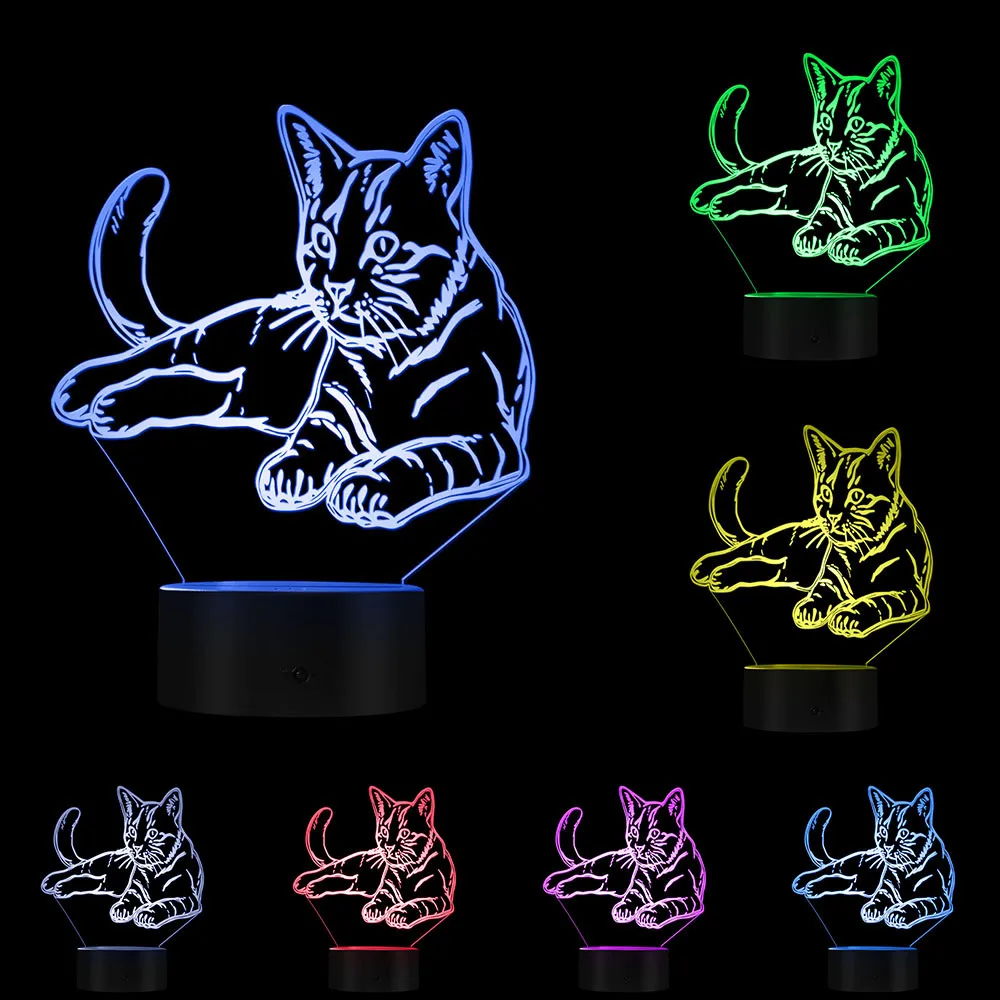 Kitty Cat Kūrybos Vakarą Lempos Katė Darželio Lempos Saldus Įvairiaspalvis LED Šviesos Iliuzija Kūdikis Naktį Šviesos 3D Kačiukas Apšvietimas, Dekoras