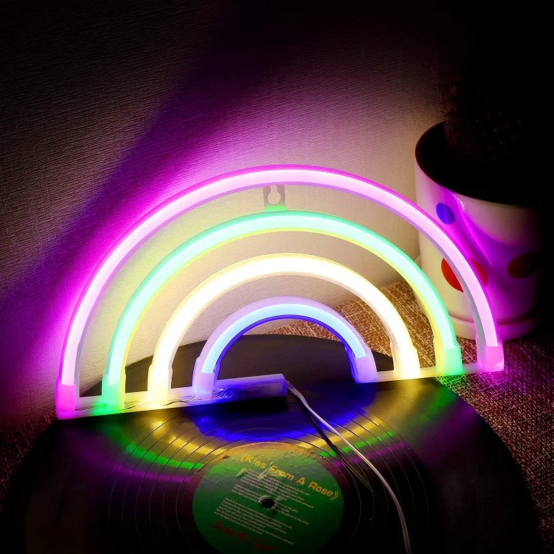 USB Baterija Kūrybos LED Neon Light Pasirašyti MEILĖS Katė Vaivorykštė Lūpų Neoninės Lempos partijų Vestuvių Miegamasis Namų Dekoro Naktį Lempa