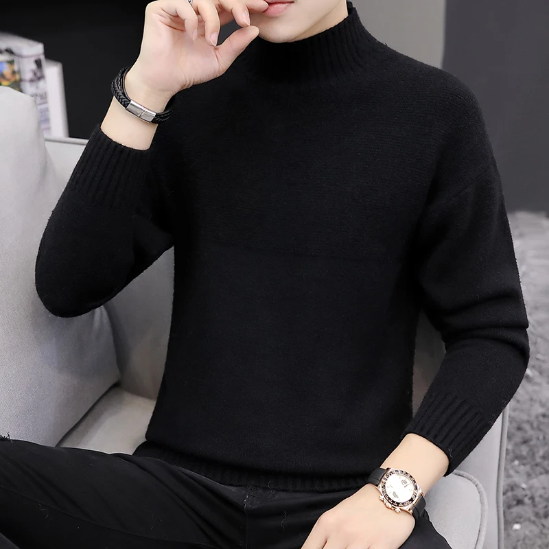 2020 naujas vyrų pusę-aukštos apykaklės megztinis rudenį ir žiemą naujas korėjiečių versija auginimo gobtuvu jaunimo tendencija megztiniai, žemiausią marškinėliai