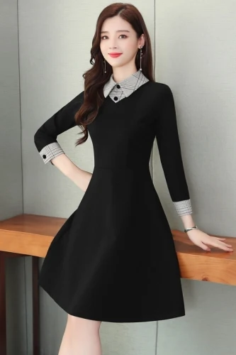 2020 m. Pavasarį korėjos Netikrą Du Suknelė Elegantiškas Moteris-line Black Kelio ilgis Ponios Suknelės Office Pledas Elegantiškas Vestidos Cortos