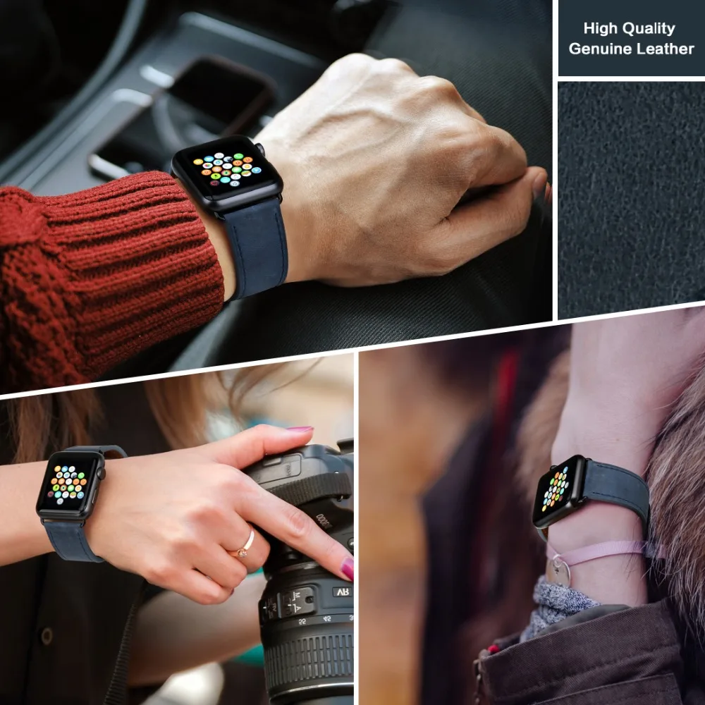 MAIKES Watchband Apple Watch Band 44mm 40mm 42mm 38mm Serijos SE 6 5 4 3 2 iwatch Juosta Kokybės Karvės Odos Apple Dirželis Žiūrėti