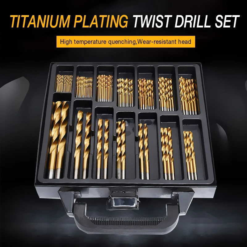 99pcs HSS Padengtas Titano Twist Drill Bit Komplektas 1.5-10mm Twist Grąžtai, Gręžimo Bitai Medienos apdirbimo Įrankis