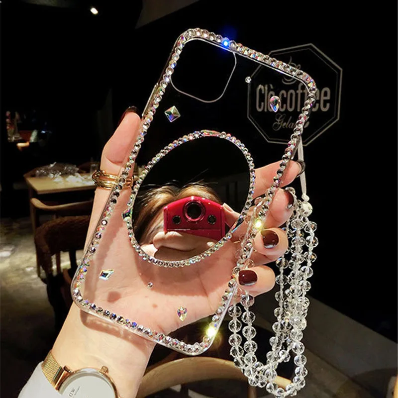 Mados Bling Diamond sudaro Veidrodis Padengti Kristalų Grandinės Samsung Galaxy A10/20/30/40/50/70 M10/20/40S A31/51/71/41/21S