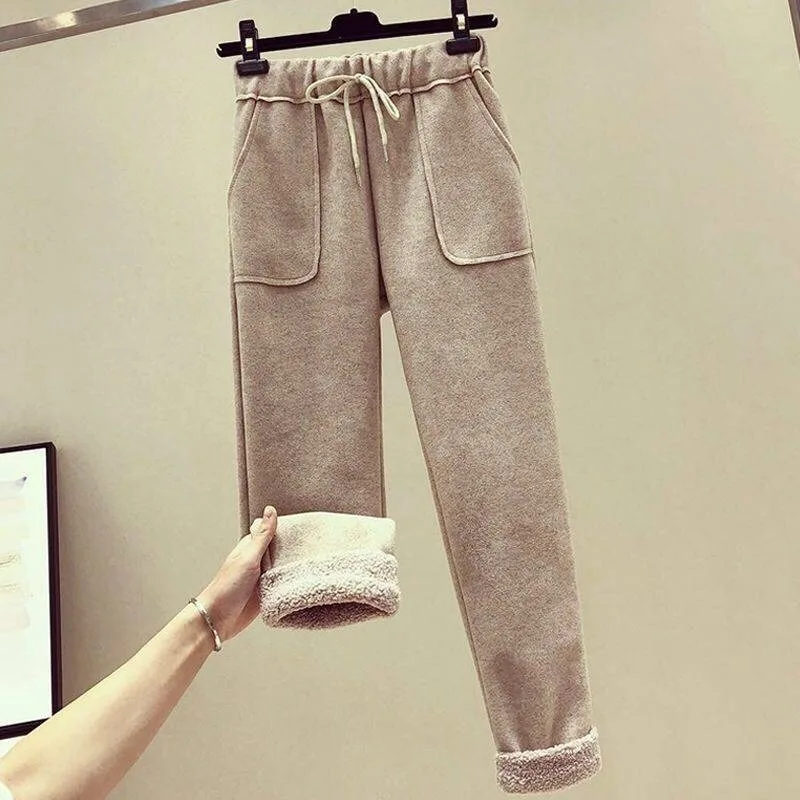 Vilnonių Atsitiktinis Kelnės Moterims 2020 M. Rudens Žiemos Prarasti Aukšto Liemens Kelnės Moteriška Korėjos Caual Haremas Pants Plus Size Šiltas Sweatpants