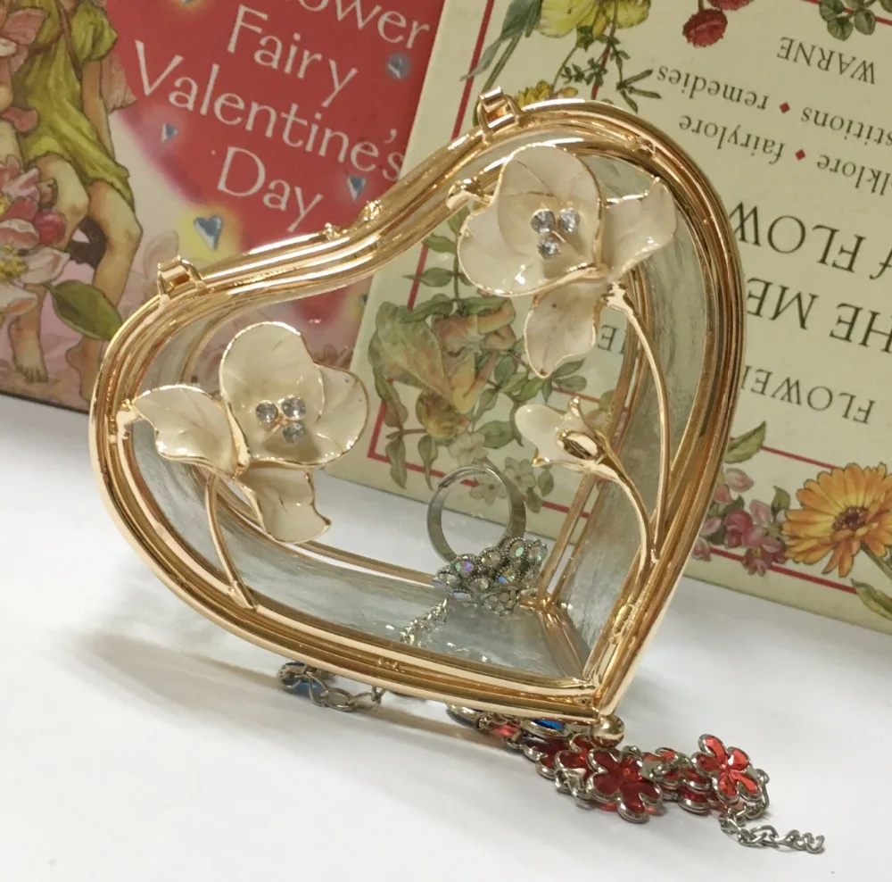 Kūrybingi gimtadienio dovana Europos stiklo papuošalų dėžutė Meilė širdies formos Vestuvinį Žiedą Turėtojai Magnolija mergaitės saugojimo dėžutė