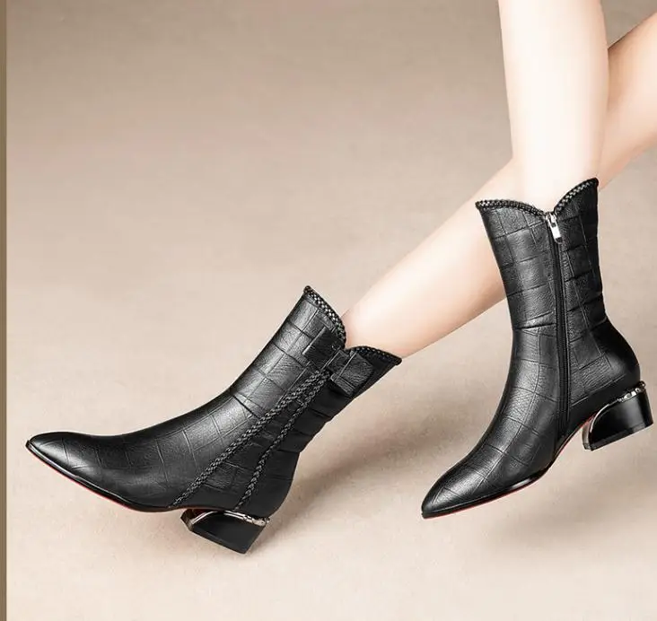 Naujo Dizaino Moterų Žieminiai batai Stambusis Viduryje ponios Kulkšnies Įkrovos Odos, Užtrauktukas Kulno Martin Įkrovos