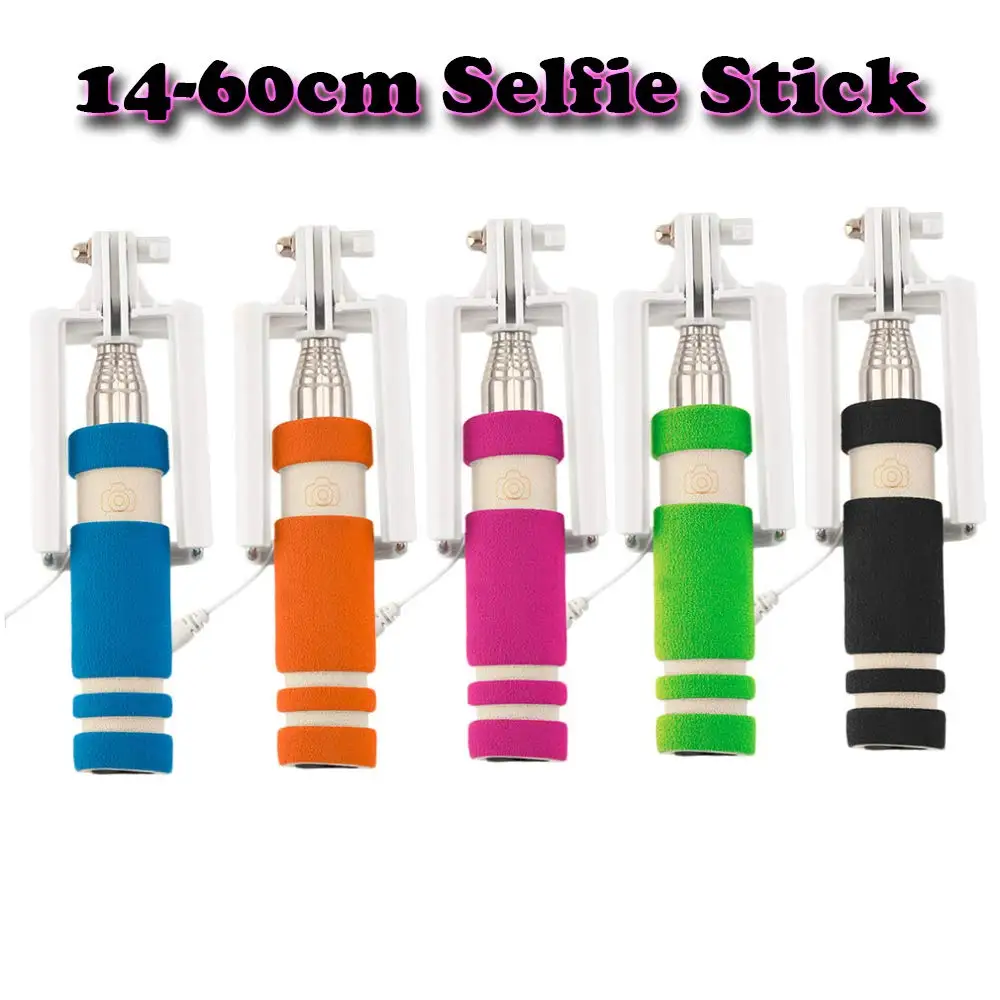 5 Spalvos Mini Ištraukiamas Nešiojamą Selfie Stick Laidinis Nuotolinio Valdymo Užrakto Monopodzie Visų Markių Mobilusis Telefonas