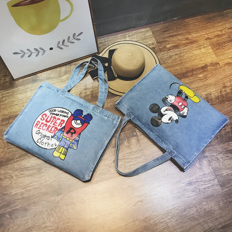 Disney Mickey animacinių filmų didelės talpos pirkinių krepšys džinsinio pečių maišą ponios rankinėje drobės laisvalaikio krepšys knygos mados gatvė krepšys