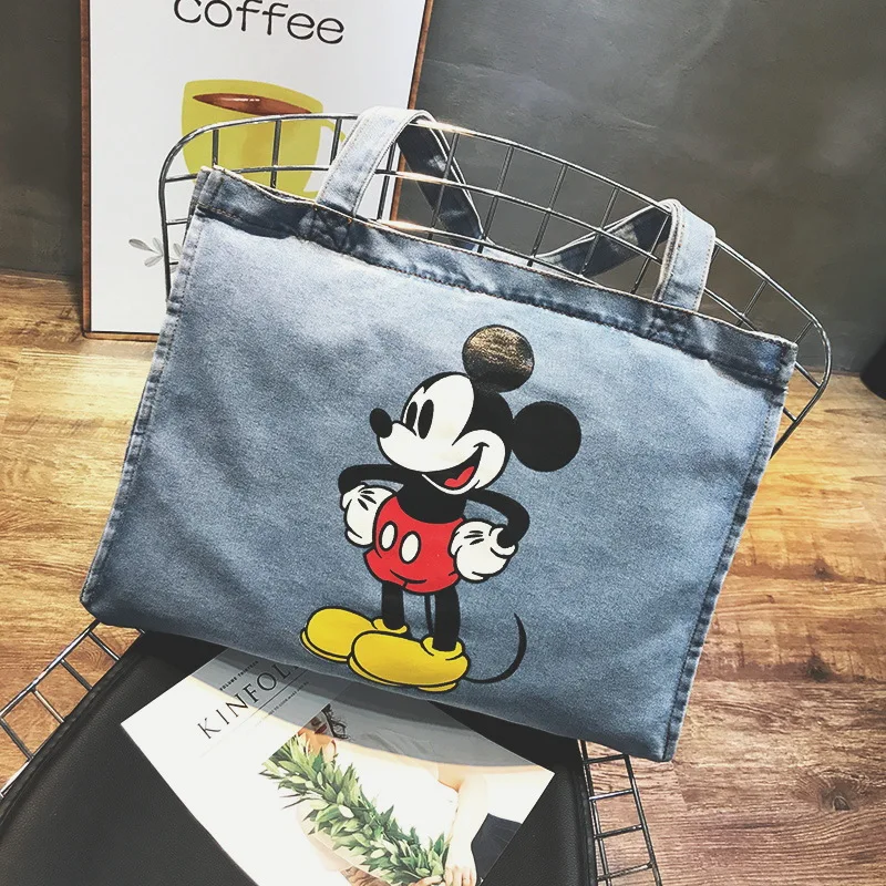 Disney Mickey animacinių filmų didelės talpos pirkinių krepšys džinsinio pečių maišą ponios rankinėje drobės laisvalaikio krepšys knygos mados gatvė krepšys