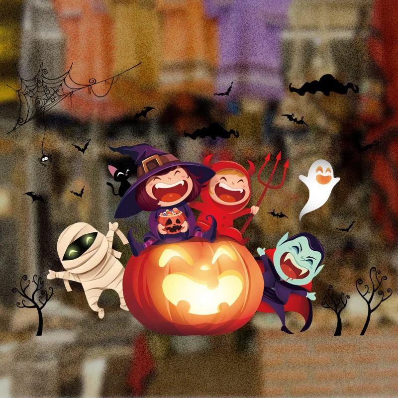 Animacinių Filmų Helovinas Siena Lipdukas Halloween Šventės Lango Lipdukas Helovinas Moliūgų Lango Lipdukas Atostogų Helovinas Sienos Lipdukas