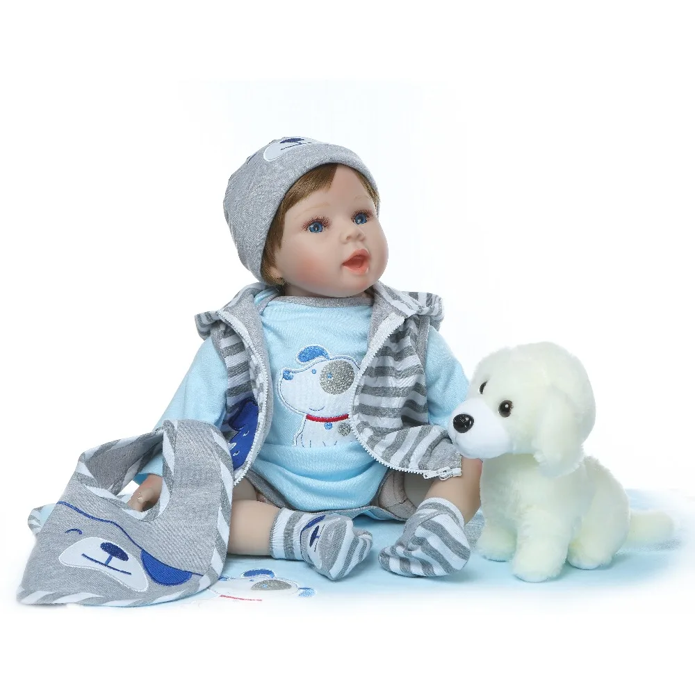 NPK 55cm gyvas naujagimis Baby girl šuo pliušiniai žaislai Vaikų kūrybinės dovanos Silikono Reborn Baby lėlės bonecas atgimsta