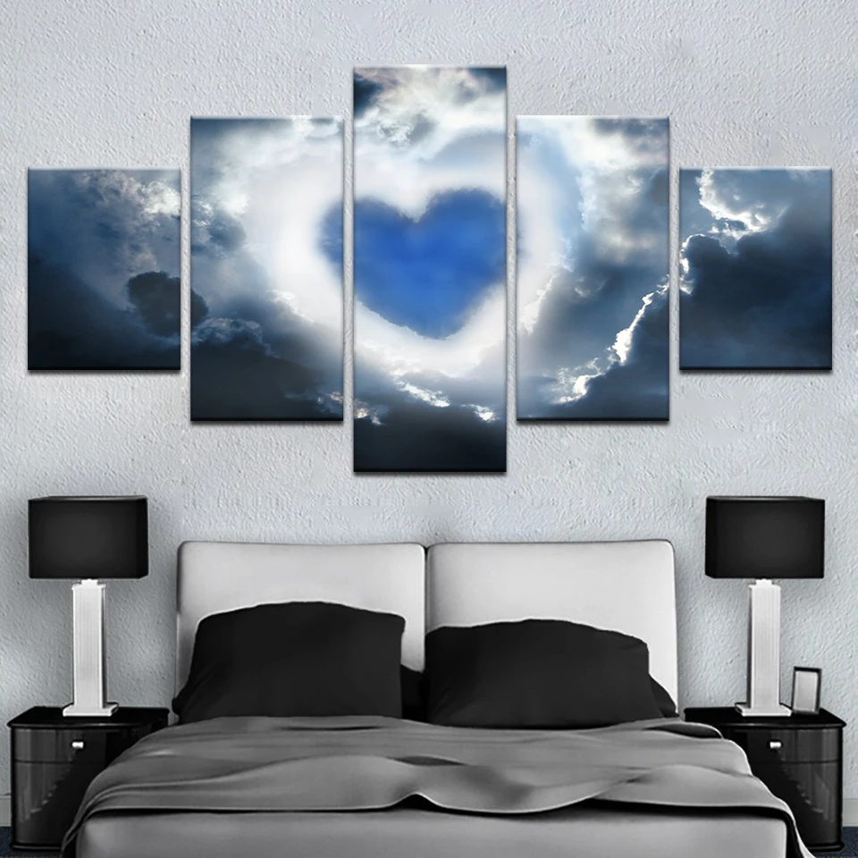 Drobė HD Spaudinių Plakatas Modulinės Sienos Menas Nuotraukas Pagrindų 5 Plokštes, Meilė, Širdis, Dangus Kraštovaizdžio Paveikslų Kambarį Namų Dekoro