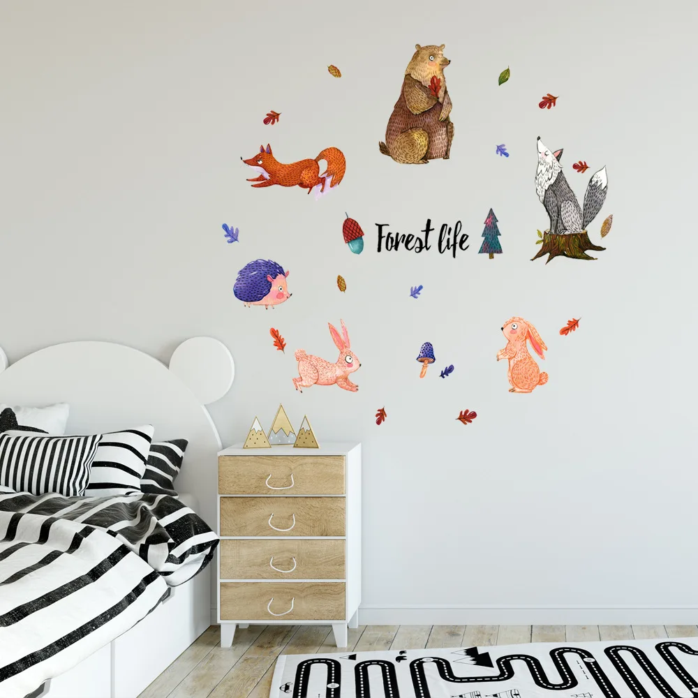 Animacinių filmų gyvūnų miško Sienų lipdukai vaikų kambario gyvenimo kambario sienos lipdukas baby vaikų darželio freskomis namų dekoracijas bear rabbit