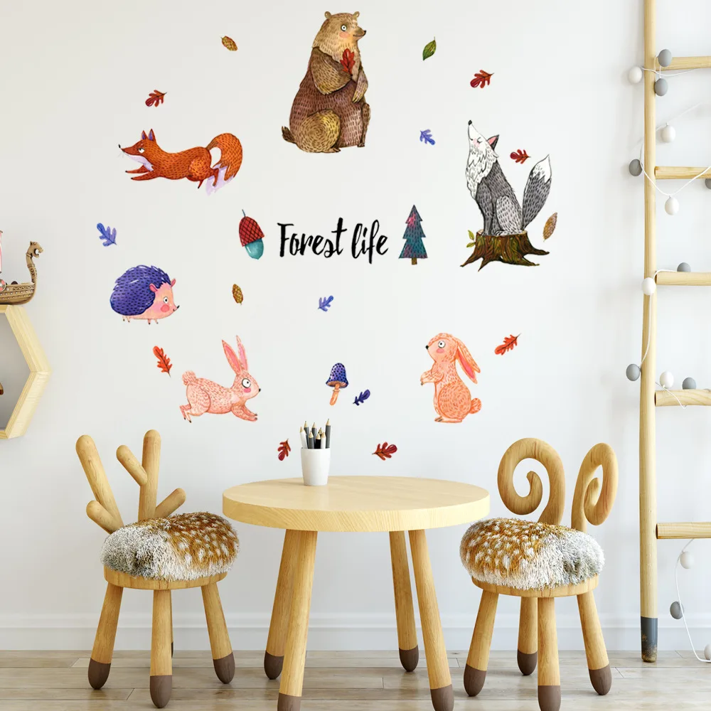 Animacinių filmų gyvūnų miško Sienų lipdukai vaikų kambario gyvenimo kambario sienos lipdukas baby vaikų darželio freskomis namų dekoracijas bear rabbit