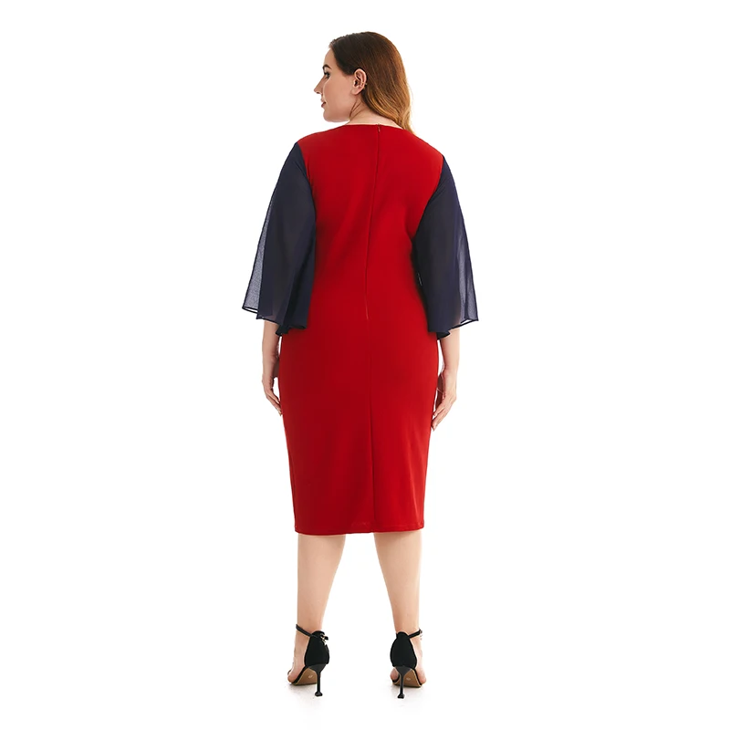Moterų Plius Dydis Biuro Darbo bodycon blyksnius rankovės verslo Atsitiktinis Vasaros Midi Raudona suknelė
