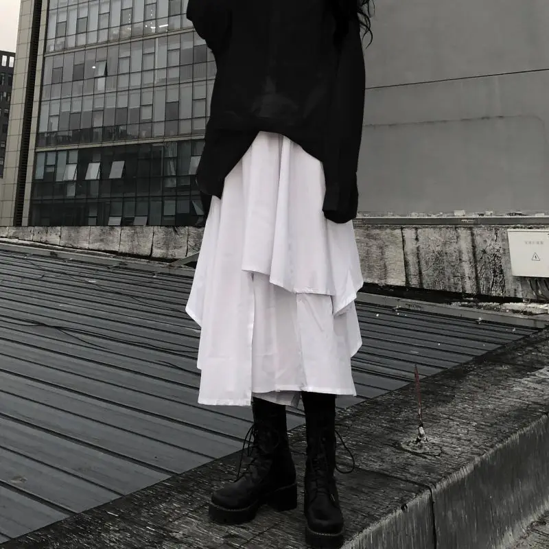 Nereguliarus Sijonai Moterims Harajuku Aukšto Juosmens Elastinga Blauzdos ilgis Preppy Raukiniai Prašmatnus Gotikos Japonų Stiliaus Dvigubo Sluoksnio Viduramžių