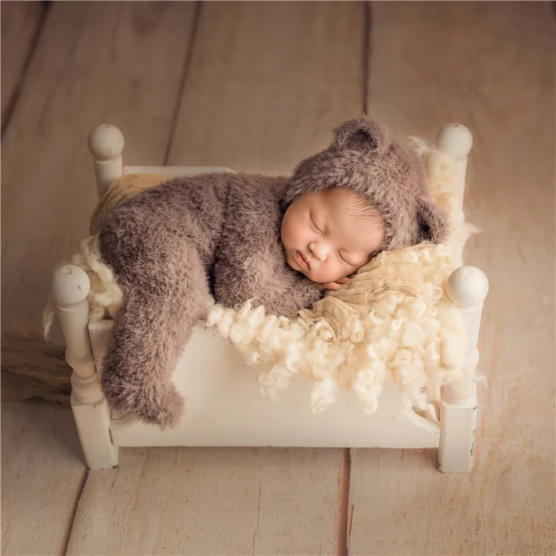 Pasirengimo Tvarka Fuzzy Naujagimių Meškiuko Kostiumas Derliaus Naujagimių Romper Rekvizitai Mezgimo Kojis Onesie Baby Bear Variklio Dangčio Fotografijos Rekvizitai Skrybėlę