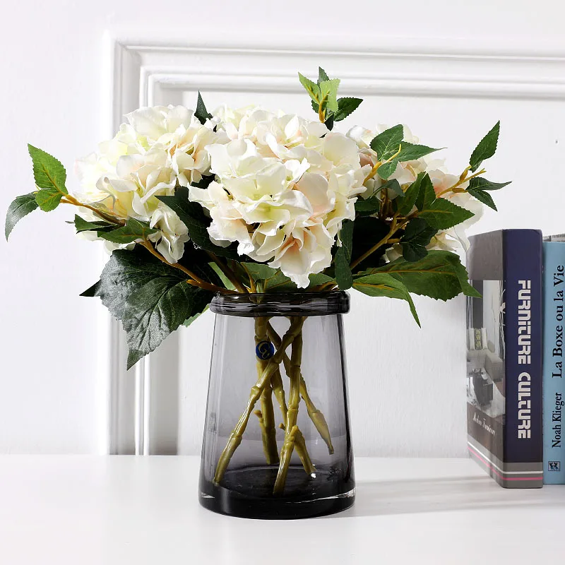 5VNT/daug Hydrangea Nuotakos puokštė, Dirbtinės Gėlės, Baltasis Vestuves Flores Artificiales Šilko Gėlės vidaus Apdaila