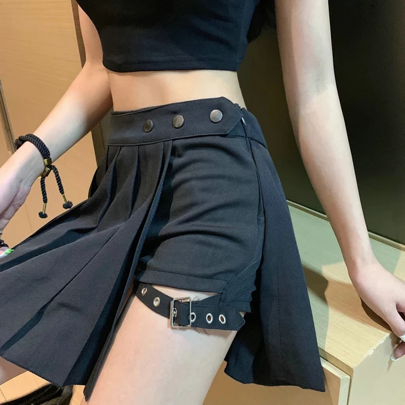 Seksualus Gotikos Moterų Mini Sijonas Aukštu Juosmeniu Plisuotos Punk Juoda Vasaros Sijonai Mergaitės sijonas 2020 Prašmatnus Nereguliarus Streetwear sijonas su