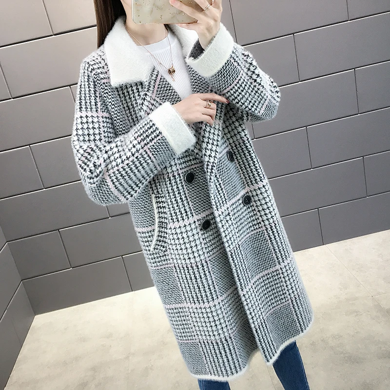 Mados Korėjos Stiliaus Ilgas Vilnos Paltai Moterims Streetwear Pledas Plius Dydis Outwear 2019 Naujų Rudens Ponios Turndown Apykaklės Vilnoniai Paltai