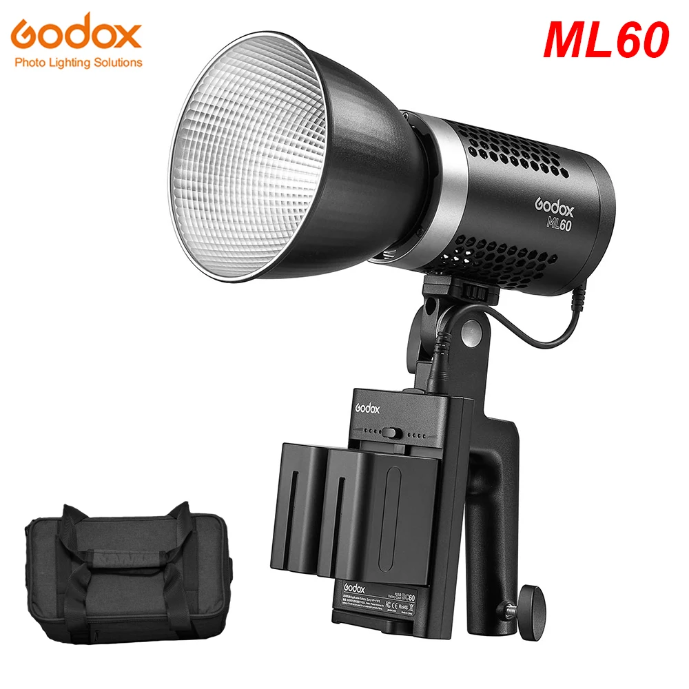 Godox ML60 60W Silent Mode Nešiojamų Handheld LED Vaizdo Šviesos 0.77 Kg 5600K Dienos Subalansuotas CRI 96 TLCI 97 Dual Power Solutions