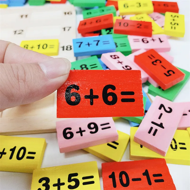 110PCS Spalvotas Medinis Domino Blokai Matematikos Žaislai Vaikams Mokymosi Medienos Domino Nustatyti Žaidimas Montessori Matematikos Žaislas Vaikams Dovanų