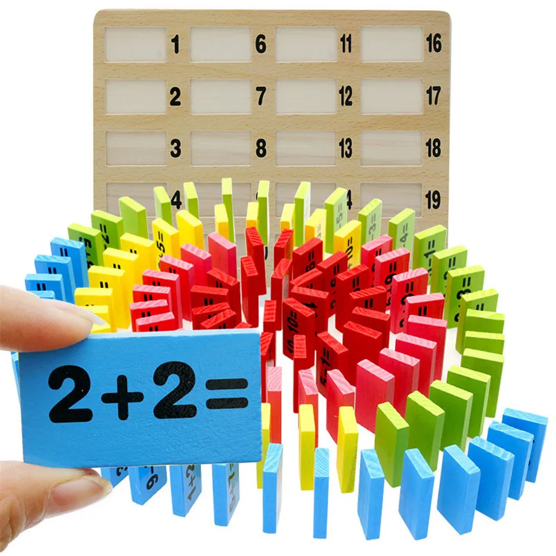110PCS Spalvotas Medinis Domino Blokai Matematikos Žaislai Vaikams Mokymosi Medienos Domino Nustatyti Žaidimas Montessori Matematikos Žaislas Vaikams Dovanų