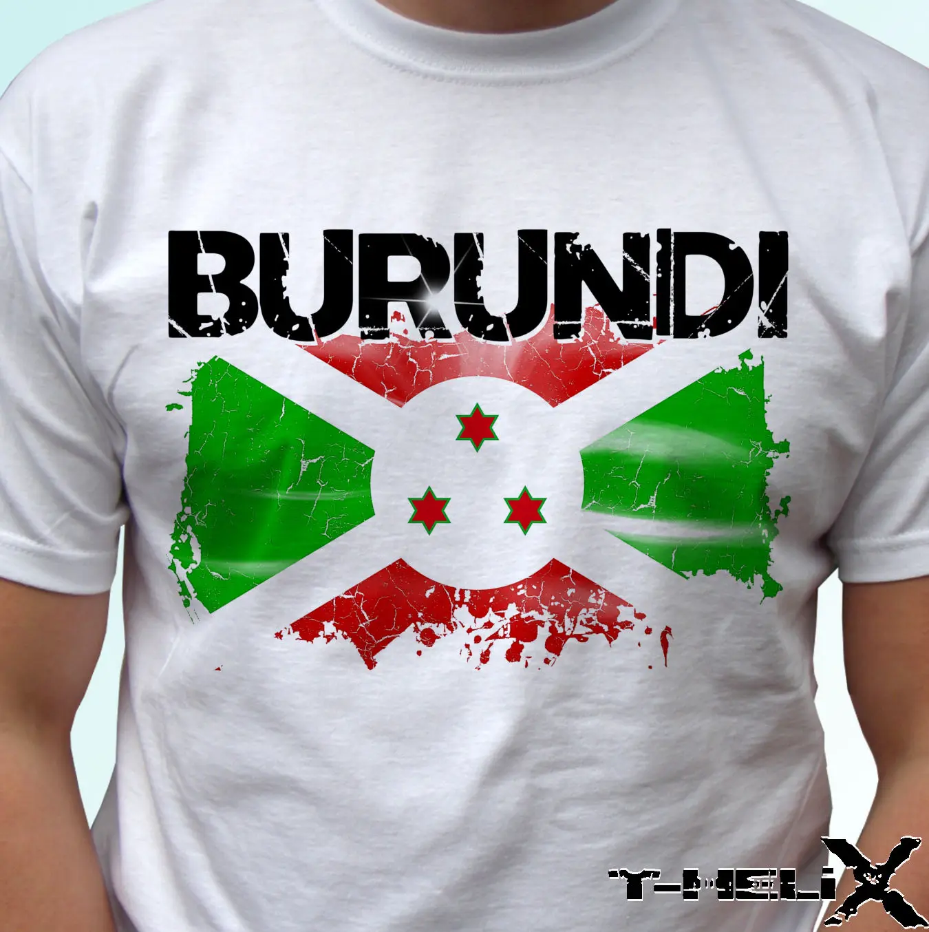 Burundis Vėliava - balta marškinėliai viršuje Afrikos dizaino - vyrai moterų vaikai & kūdikių dydžiai