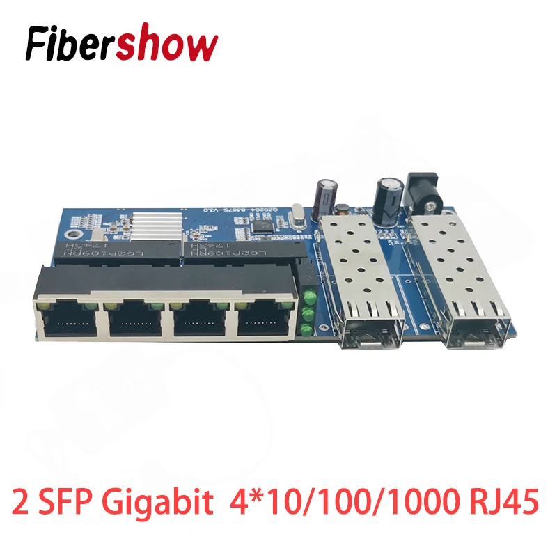 Gigabit Ethernet switch Pluošto Optinių Laikmenų Keitiklis 4 RJ45 2 SFP 10/100/1000M UTP pluošto Uosto Valdybos PCBA