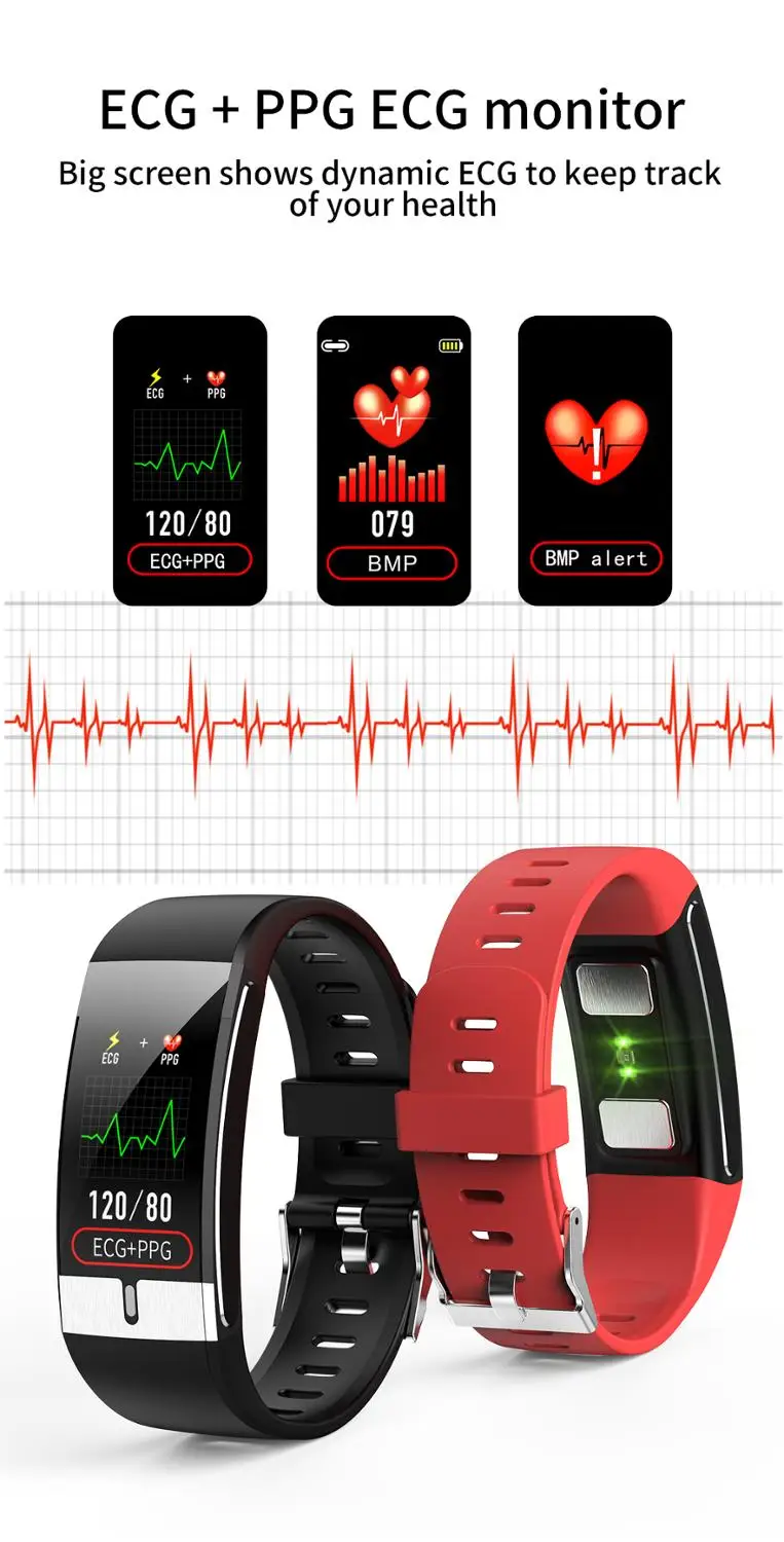 E66 Smart Žiūrėti EKG PPG Apyrankė Temperatūros Matavimo Širdies ritmas, Kraujo Spaudimas, Deguonies Sveikatos Fitneso Apyrankę Smart Grupė