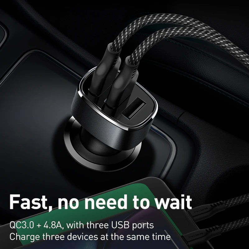 Mcdodo 3 USB jungtys 42W Greitai Įkrauti 4.0 3.0 USB Automobilinis Įkroviklis, skirtas Samsung 