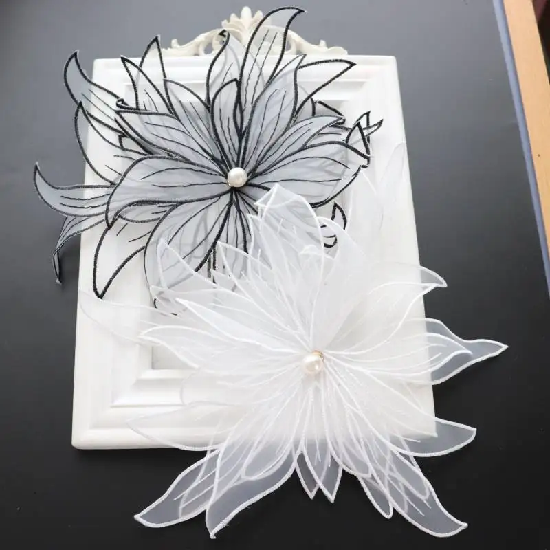 Rankų darbo zawalcowany didelių 3D siuvinėjimo šifono patch pūkinė kristalų kutas audinio gėlės vestuvių aplikacijos pasidaryk pats apdailos accessor